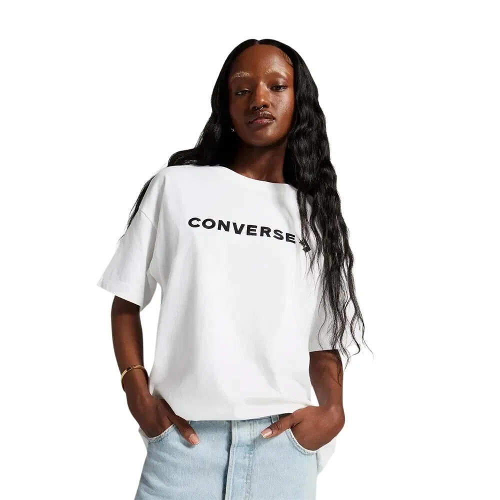 Converse Wordmark T-Shirt White Star Chevron Oversized Relaxed Casual Small